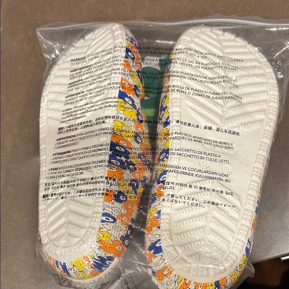NWT CROCS X Marimekko Women’s Floral Sandals - Yellow, Blue, Orange on white - Picture 7 of 8